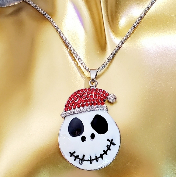 Silver plated red Crystal Jack skellington pendant necklace - Picture 4 of 15